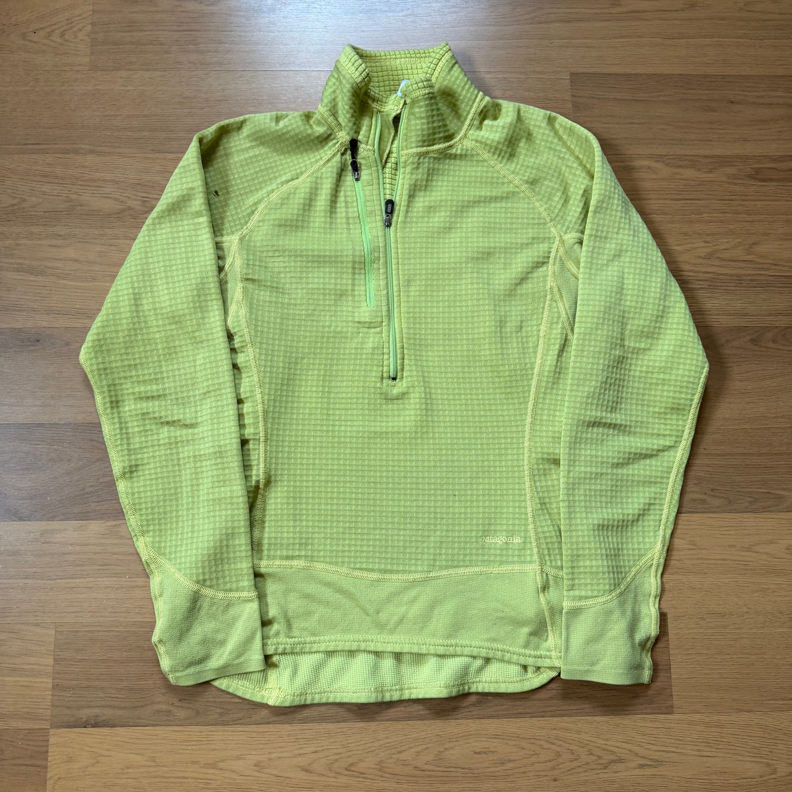 Women's Vintage Patagonia Pale Yellow Grid Regulator R1 Fleece Jacket Sz Medium